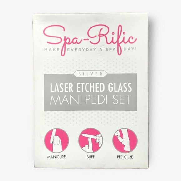 Spa-Rific Silver Laser Etched Glass 3 Piece Mani-Pedi Set Everyday Spa D… - Picture 1 of 4